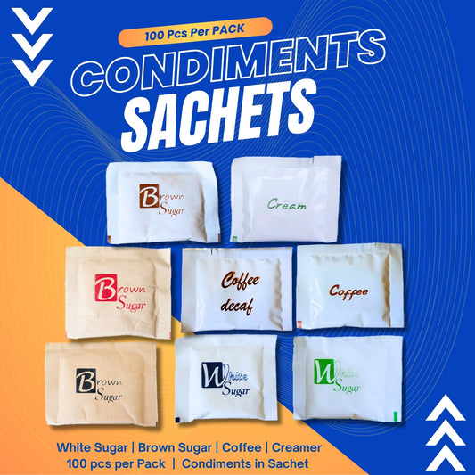 Condiments (SACHET Type) 10 PACKS IN A BOX -  White, Brown Sugar, Creamer, Coffee